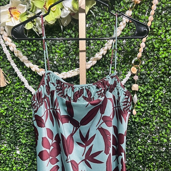 Anthropologie Teal and Burgundy Floral Midi Square Neck Slip Dress size Medium - Picture 4 of 9